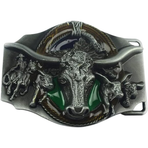 Men Green American Western Nickel Free Cowboy Celtic Vintage Animal Belt Buckle - Picture 1 of 7